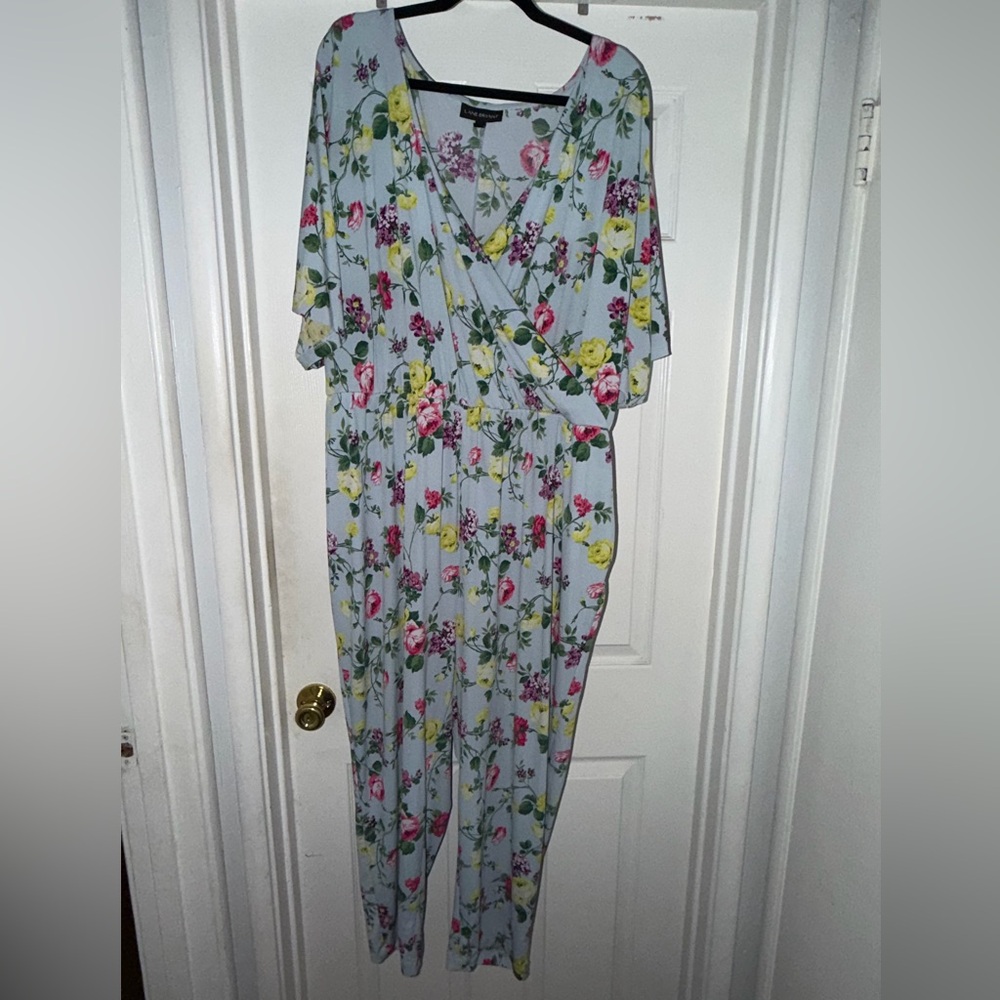 Lane Bryant Light Blue Floral Jumpsuit
